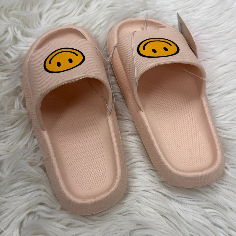 Smiley Face Beige Slides - Picture 3 of 5